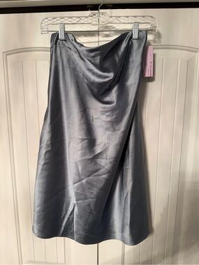 Satin Midi Skirt in Steel Gray